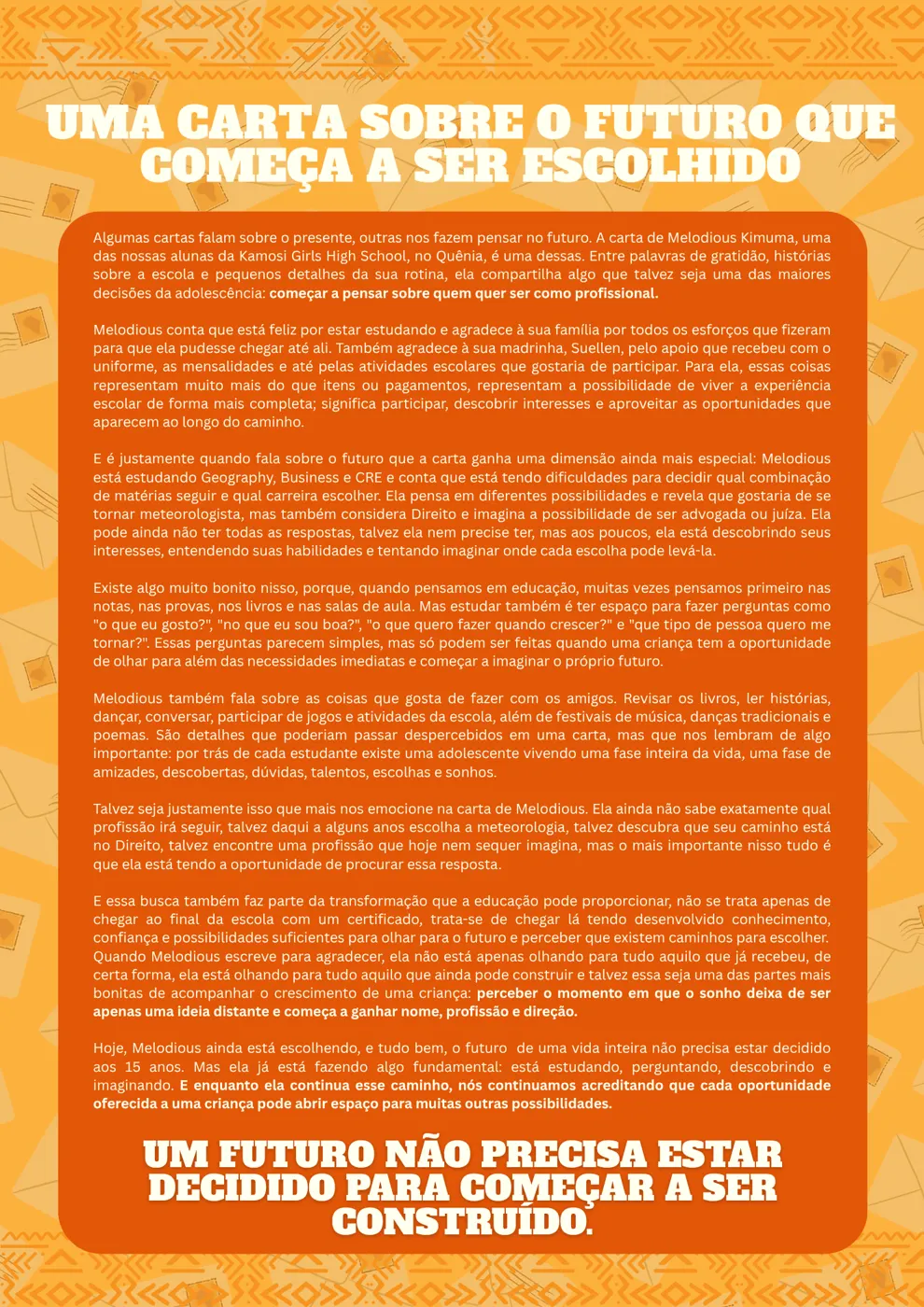 O que muda quando uma criança acredita no próprio futuro? — Newsletter Setembro 2026