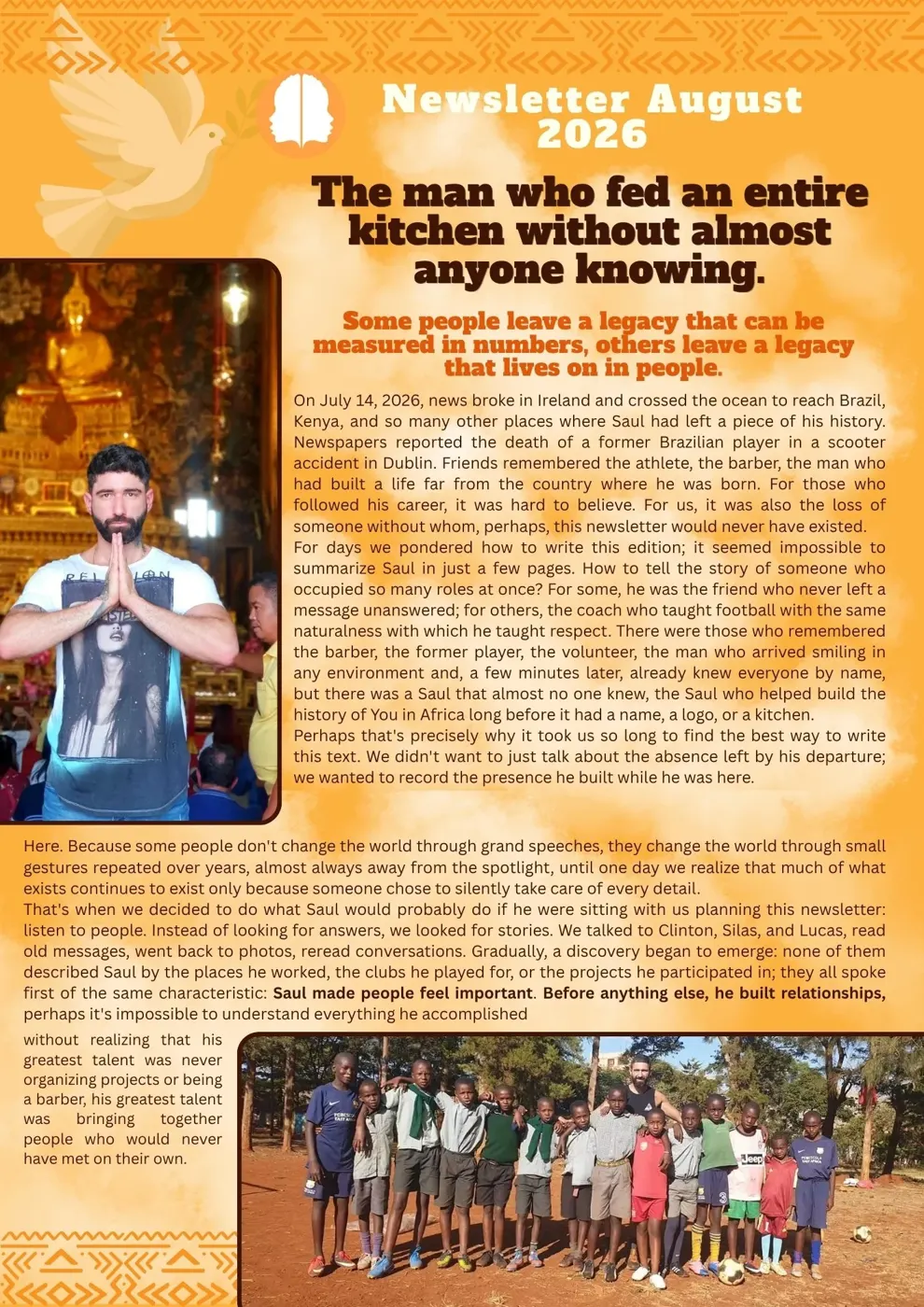 A tribute to Saul — Newsletter August 2026
